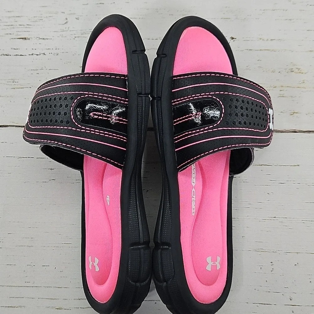 Under‎ Armour Ignite Girls Youth 11K Black Pink Slide Sandal Comfort